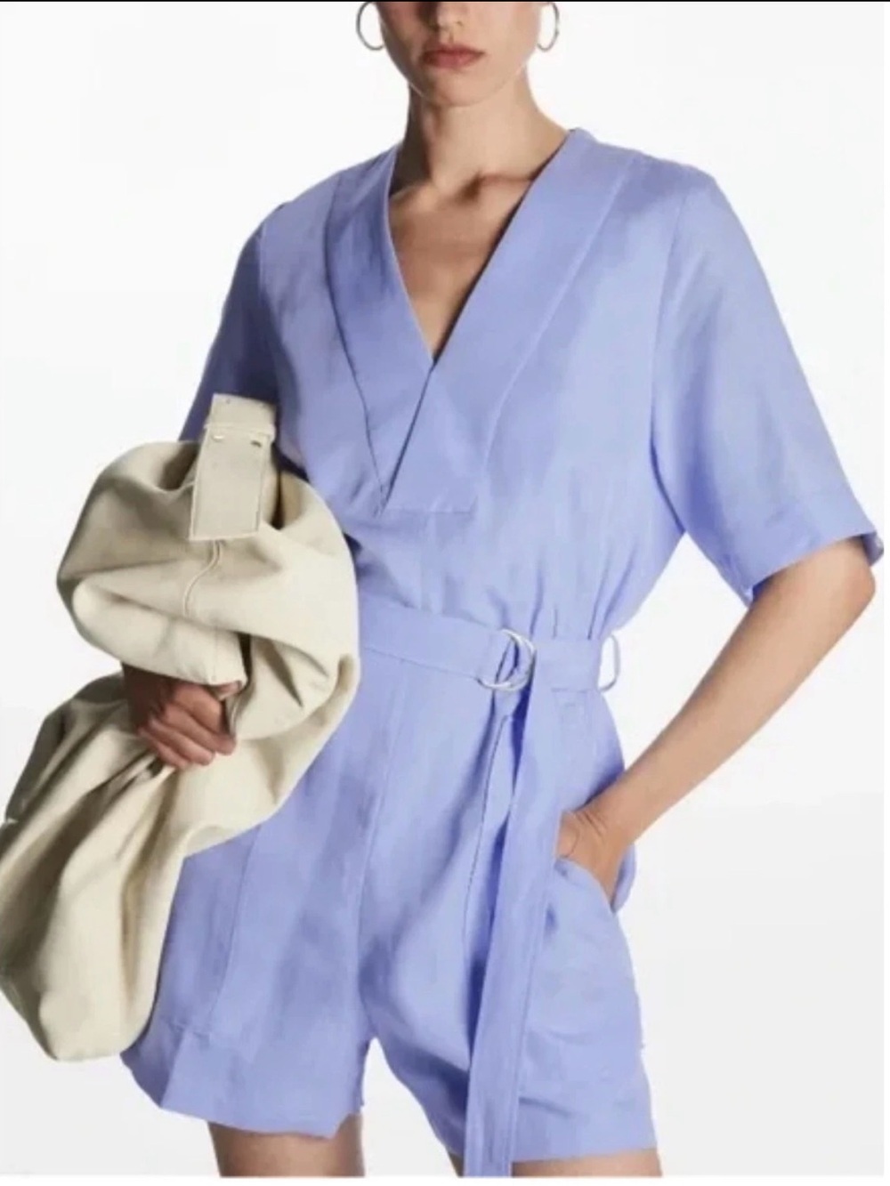 COS Blue V-Neck Belted Playsuit Romper  size 4
